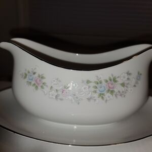 Vintage Carlion Japan Corsage 481 Floral Patterned Gravy Boat with Saucer